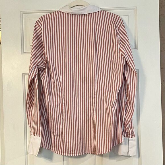 7th Avenue New York and Company Pink Striped V-Neck Button Down XL - Picture 4 of 11